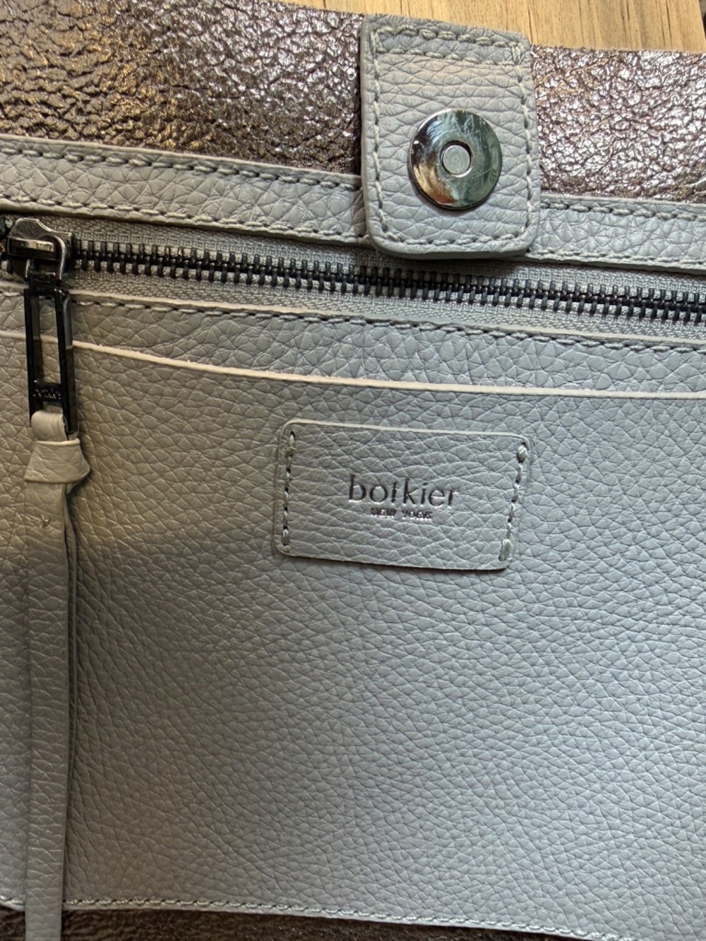 Botkier New York Pebbled Leather Tote Black Gray Ivory Zipper Trim Tri Color - Picture 12 of 16
